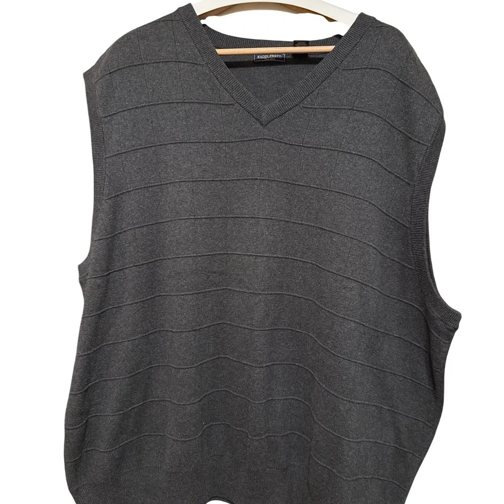 Saddlebred Tall‎ Man V Neck Sweater Vest Gray 3XLT 100% Cotton Ribbed Knit